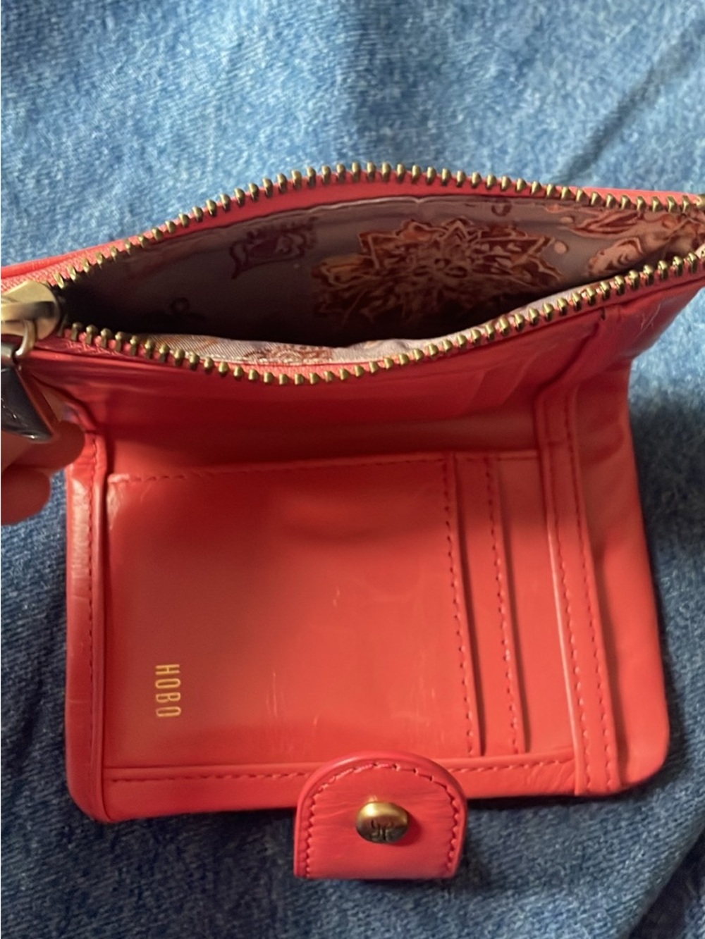HOBO Coral Red Leather Snap & Zip Wallet - Picture 7 of 7